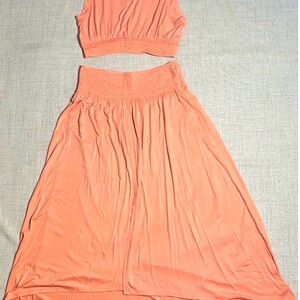 Free People A-Line Midi Skirt Set in Pink and Orange